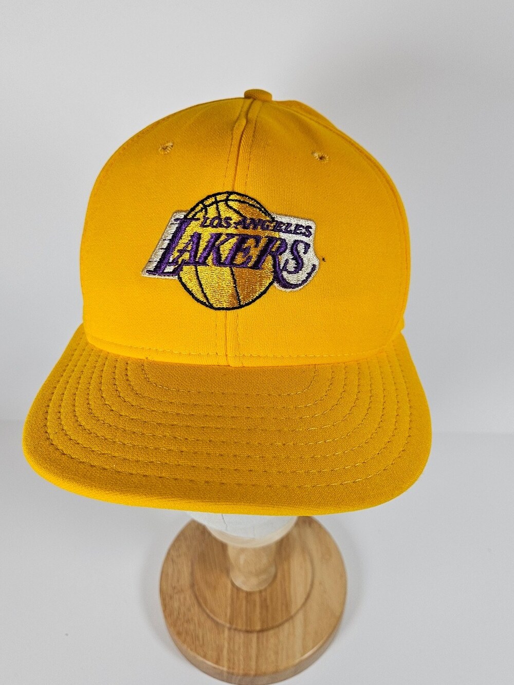 Vintage 90s AJD Lakers NBA Snapback Hat Yellow Gold 100% Nylon Size Large USA